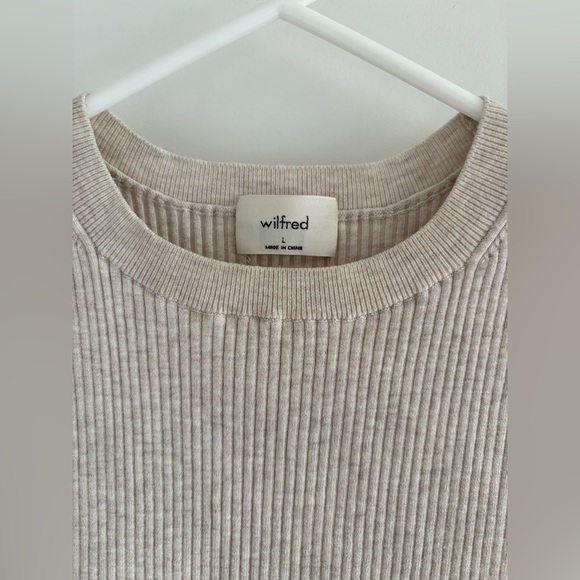 Aritzia Wilfred Reso Cropped Crew Neck Sweater Tank Heather Oatmeal size L - Picture 2 of 6